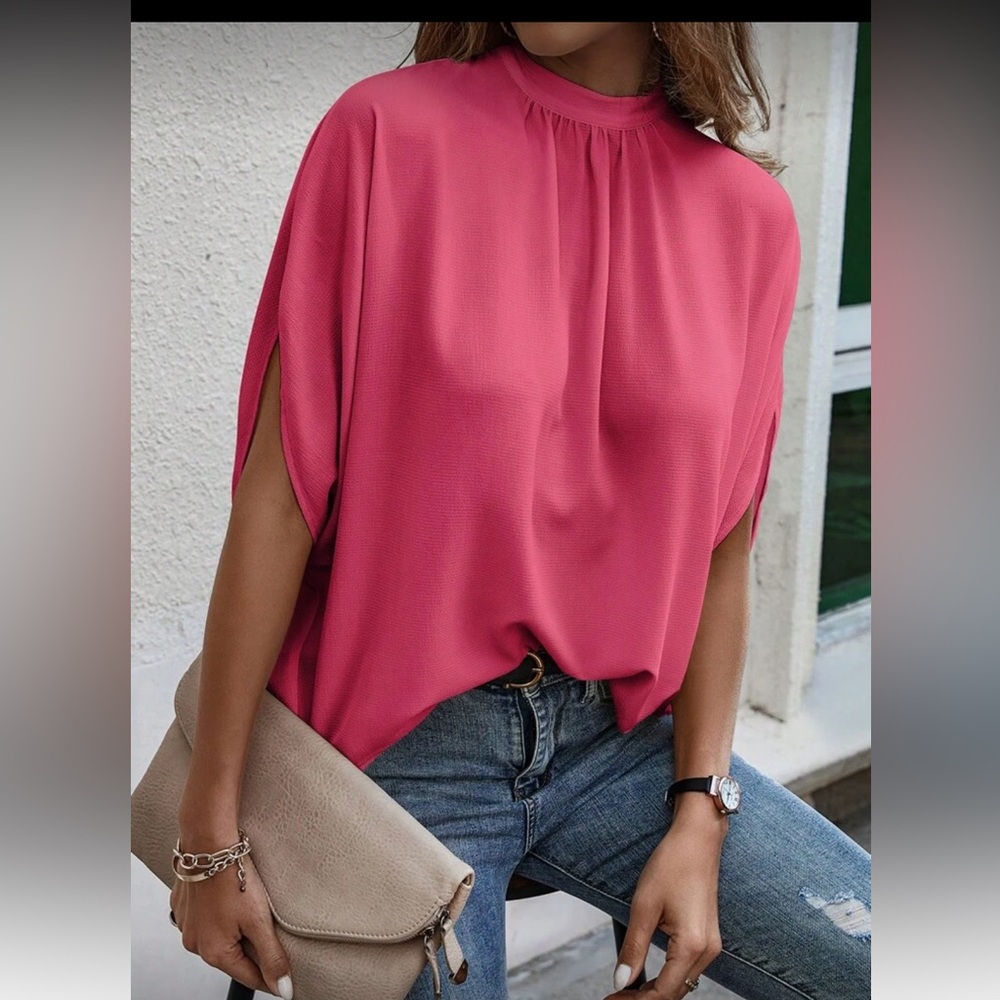 EMERY ROSE Tie Back Batwing Sleeve Solid Pink Blouse Size XL